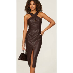 Saylor Rach Dress Faux Leather Sheath Maroon Sleeveless S